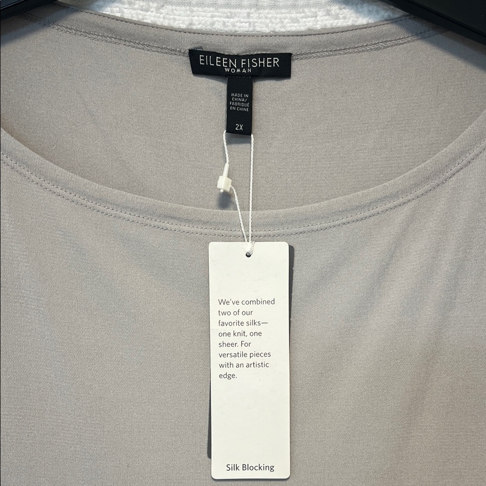 Eileen Fisher Taupe Silk Blocking Layered Tank Top - Picture 2 of 6